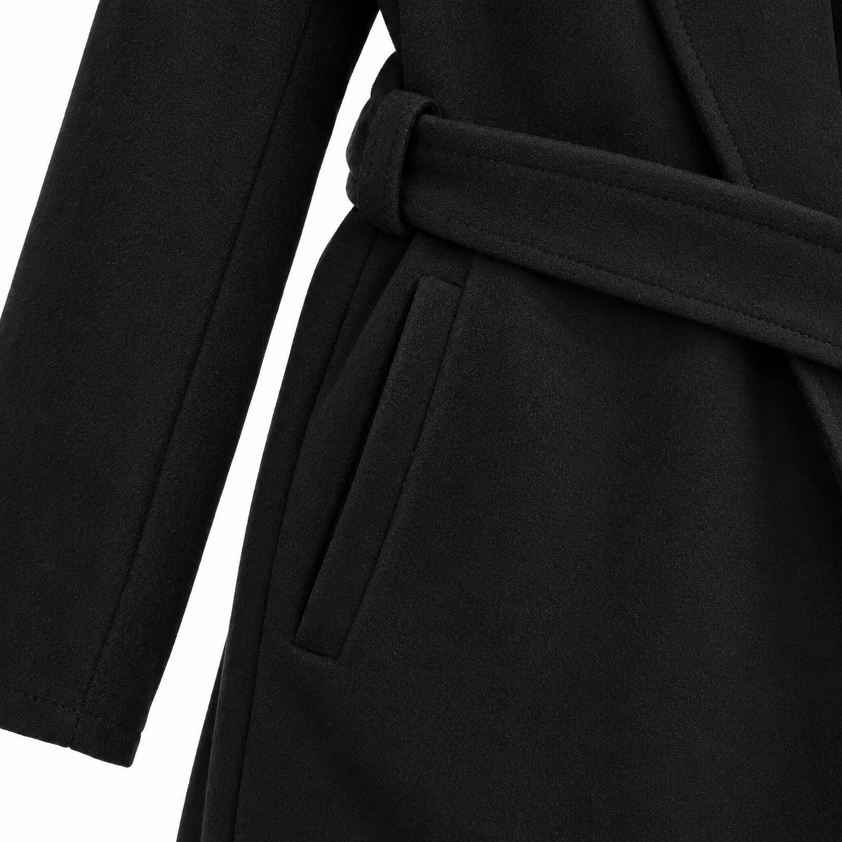 Long Belted Coat With Wide Lapels