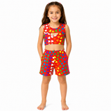 Girls Heart Print Sleeveless Top And Shorts Set