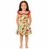 Girls Fruit Print Ruffle Collar Sleeveless Top And Skirt Set