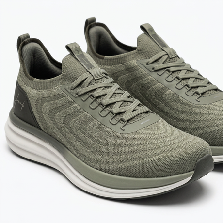 Knit Lace Up Sneakers With Heel Panel