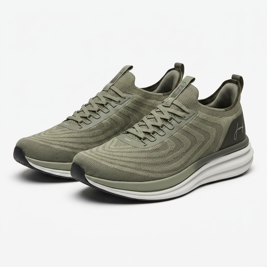 Knit Lace Up Sneakers With Heel Panel