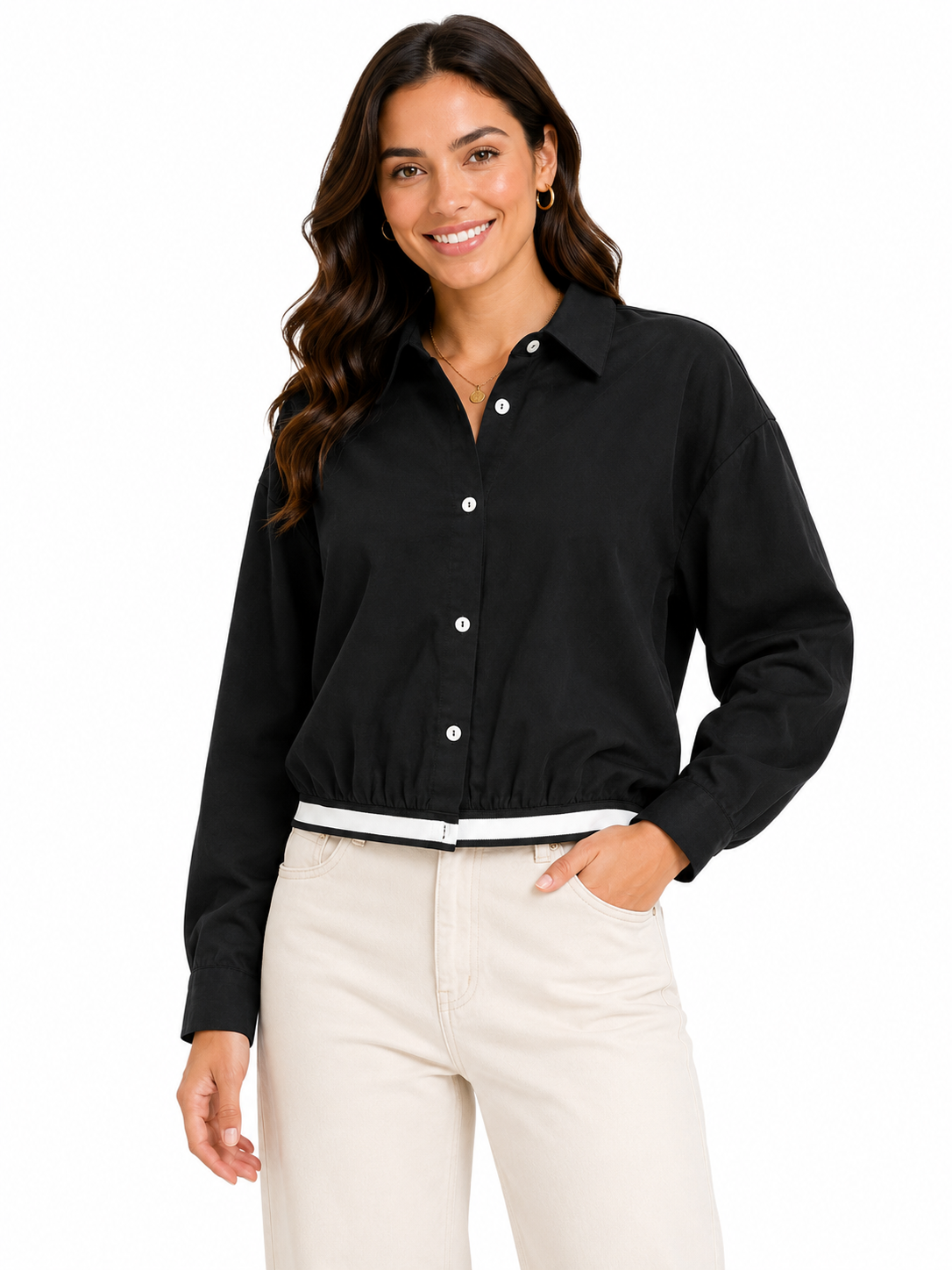 Women Cropped Button Front Shirt