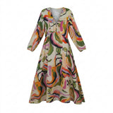 Women Abstract Print Tassel Tie Maxi Dress