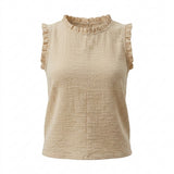 Girls Sleeveless Ruffle Neck Top
