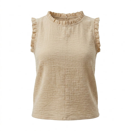 Girls Sleeveless Ruffle Neck Top