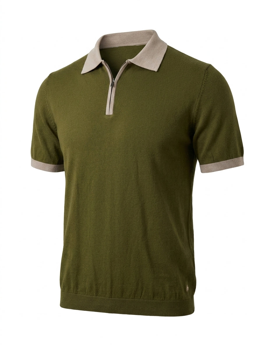 Men Short Sleeve Knitted Polo Shirt With Contrast Collar
