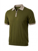 Men Short Sleeve Knitted Polo Shirt With Contrast Collar