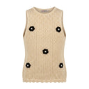 Girls Knitted Sleeveless Top And Pants Set With Floral Appliqués