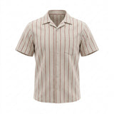 Men Striped Short Sleeve Linen Look Shirt