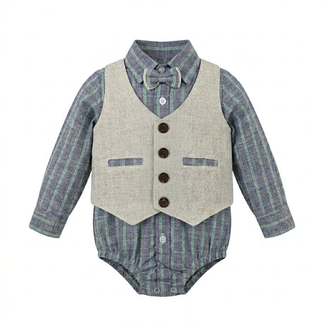 Boys 4 Piece Formal Outfit Set With Striped Bodysuit And Trousers