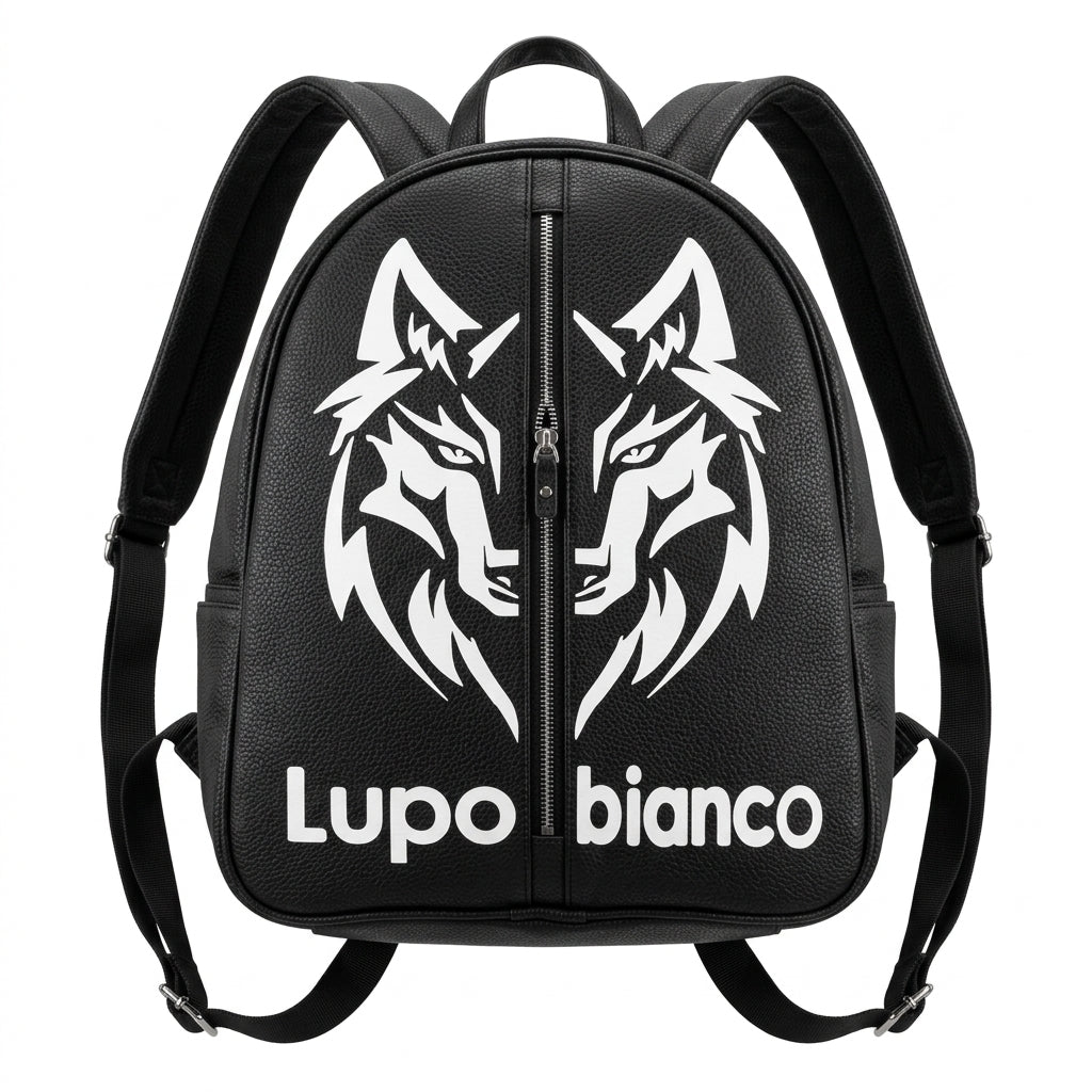 Faux Leather Backpack With Wolf Graphic
