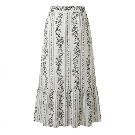 Women Floral Stripe Button Front Midi Skirt