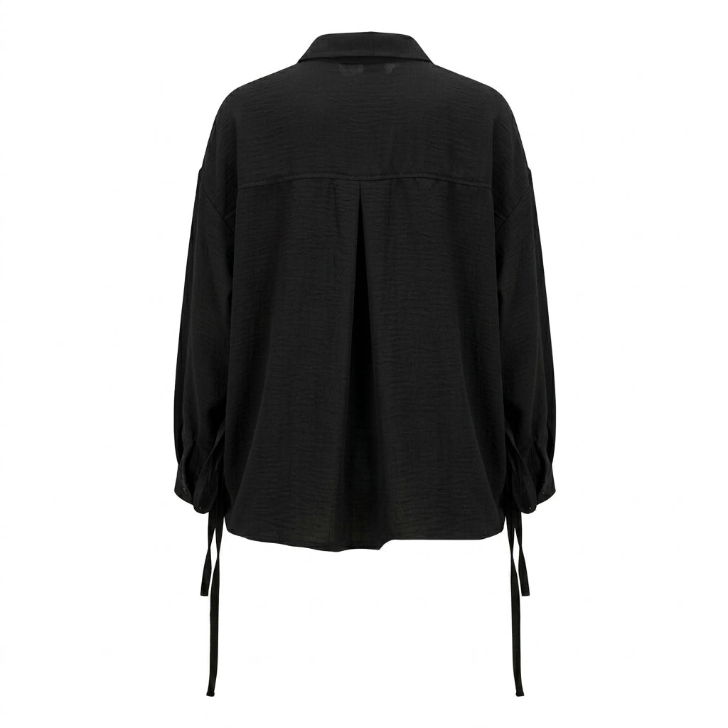 Women Tie Sleeve Button Front Blouse