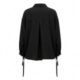 Women Tie Sleeve Button Front Blouse