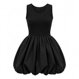 Girls Sleeveless Ribbed Bubble Dress