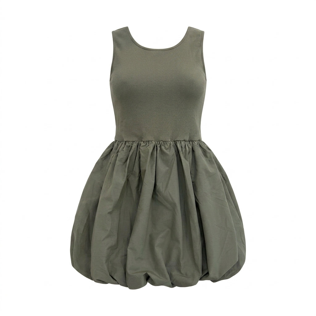 Girls Sleeveless Ribbed Bubble Dress