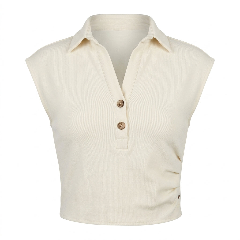 Sleeveless Collared Top With Button Placket