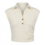 Sleeveless Collared Top With Button Placket