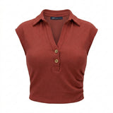 Sleeveless Collared Top With Button Placket