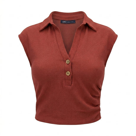 Sleeveless Collared Top With Button Placket