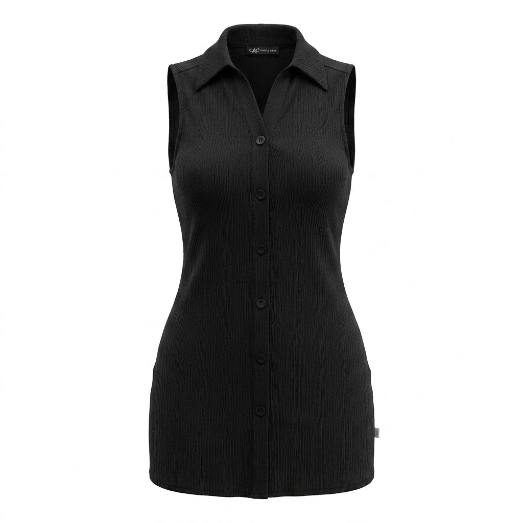 Girls Sleeveless Collared Button Front Top