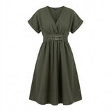 V Neck Midi Dress With Buckle Waist
