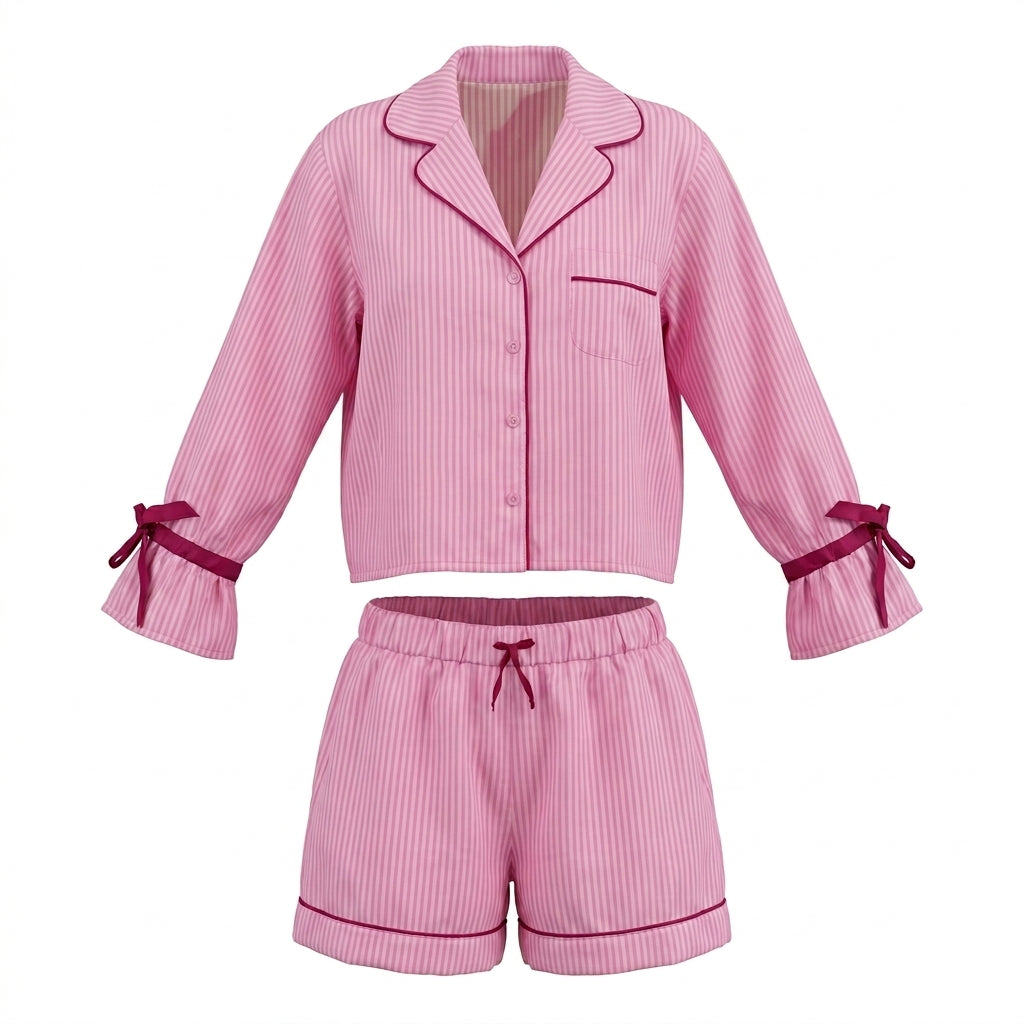 Girls Striped Long Sleeve Shirt And Shorts Set