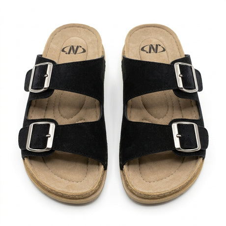 Double Buckle Slip On Sandals