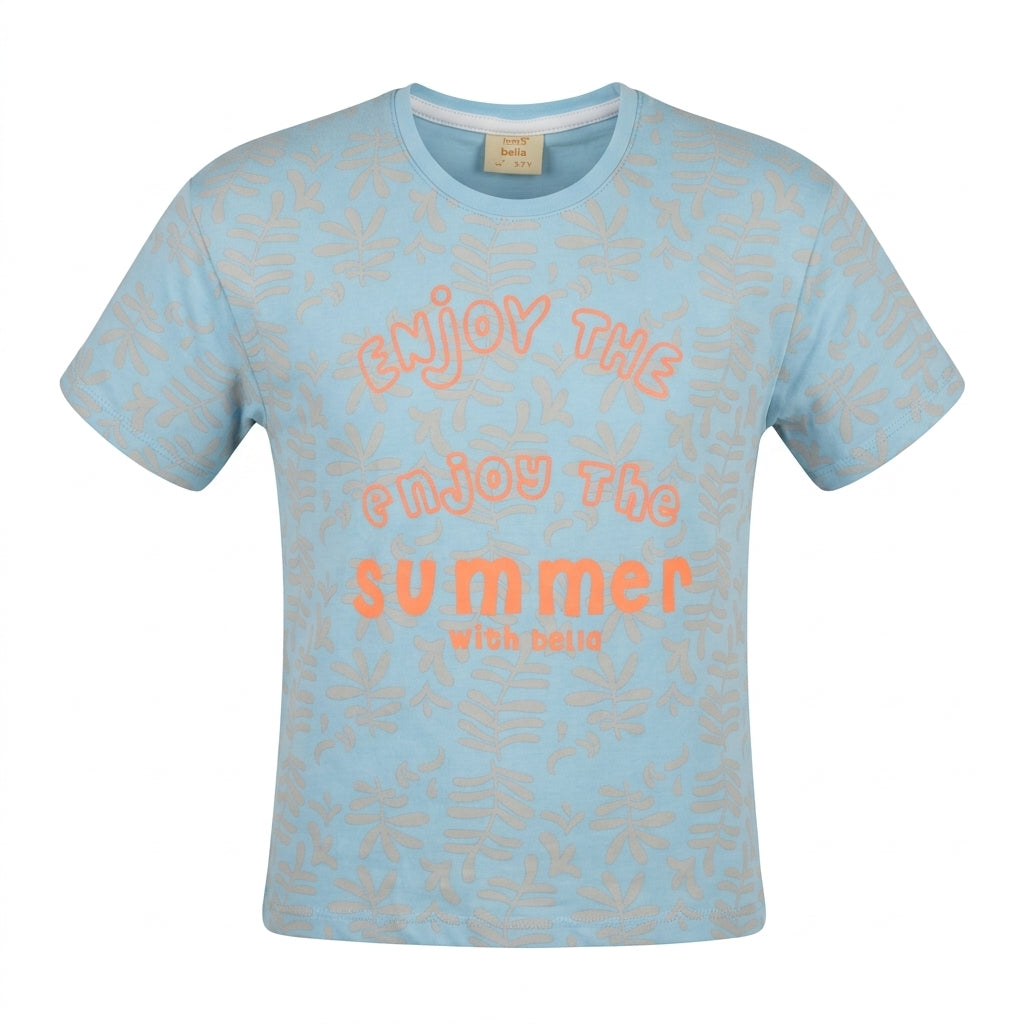 Kids Short Sleeve T Shirt With Summer Slogan Print