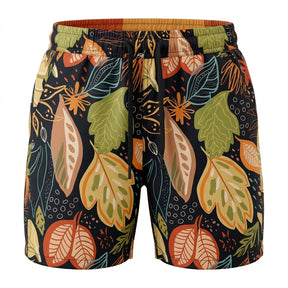 Tropical Leaf Print Drawstring Shorts