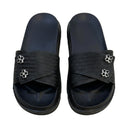Textured Slip On Slides With Crystal Floral Embellishment