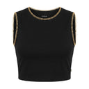 Casual Women Sleeveless Crop Top With Chain Trim