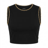 Casual Women Sleeveless Crop Top With Chain Trim