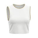Casual Women Sleeveless Crop Top With Chain Trim