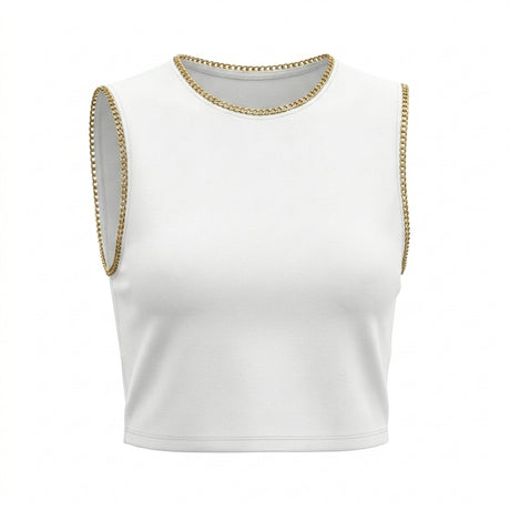 Casual Women Sleeveless Crop Top With Chain Trim