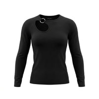 Casual Women Long Sleeve Top With Metal Ring Cut Out