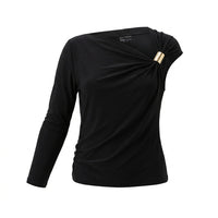 Women Casual One Shoulder Ruched Top With Metallic