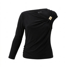 Women Casual One Shoulder Ruched Top With Metallic