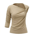 Women Casual One Shoulder Ruched Top With Metallic