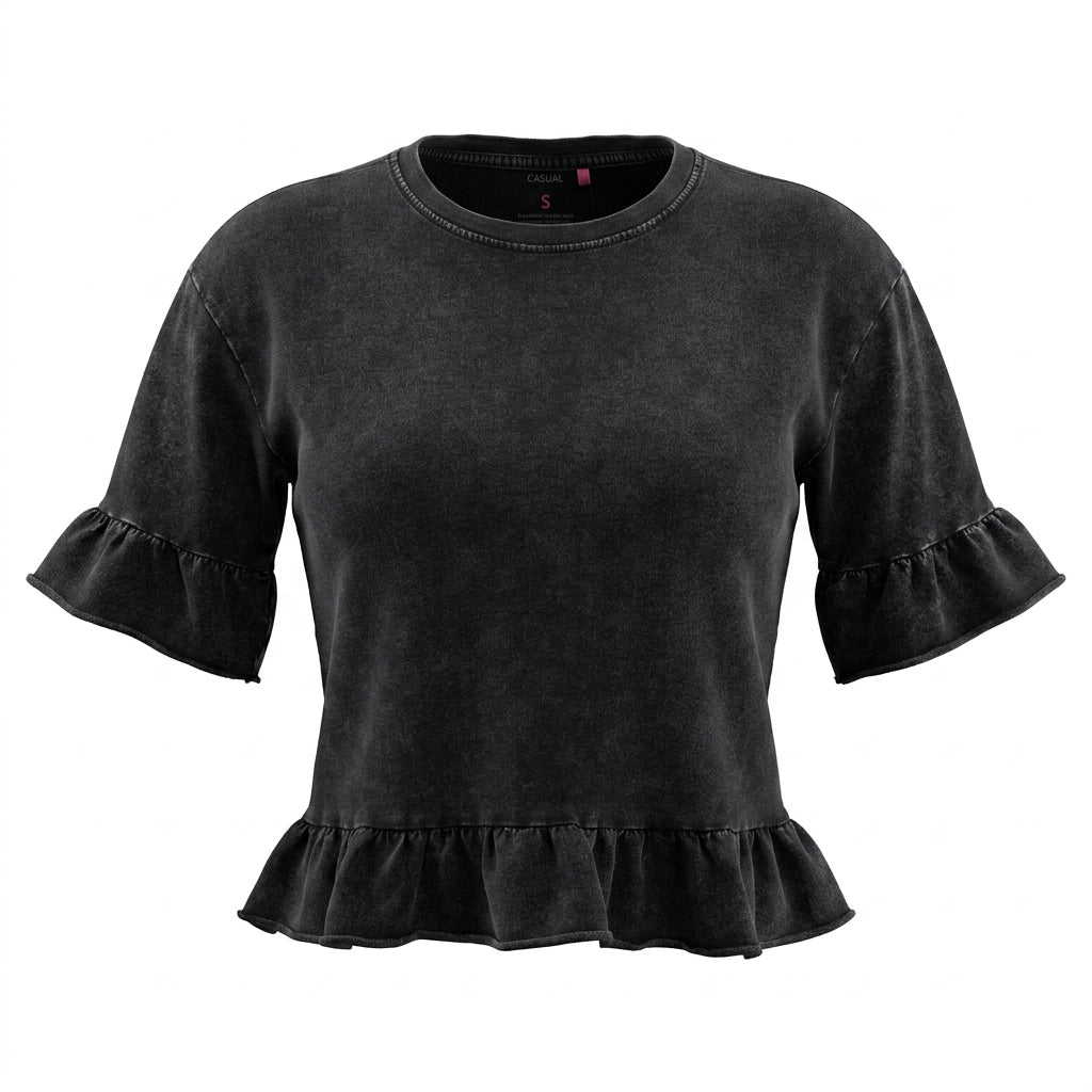 Girls Ruffle Hem Denim Top