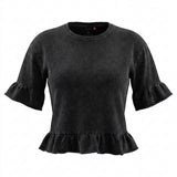 Girls Ruffle Hem Denim Top