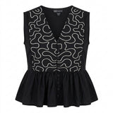Sleeveless Peplum Top With Contrast Embroidered Panel