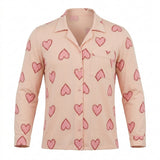 Women Heart Print Long Sleeve Pajama Set
