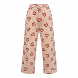 Women Heart Print Long Sleeve Pajama Set