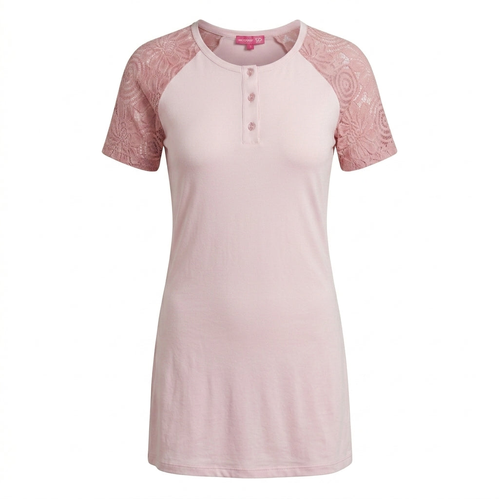 Women Short Sleeve Nightdress With Lace Sleeves