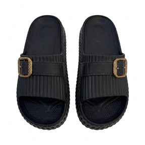 Women Ribbed Buckle Slide Slipper