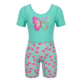 Girls Butterfly Print Swim Romper