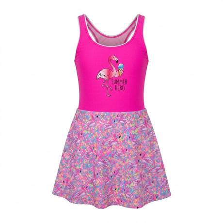 Girls Flamingo Print Swim Dress