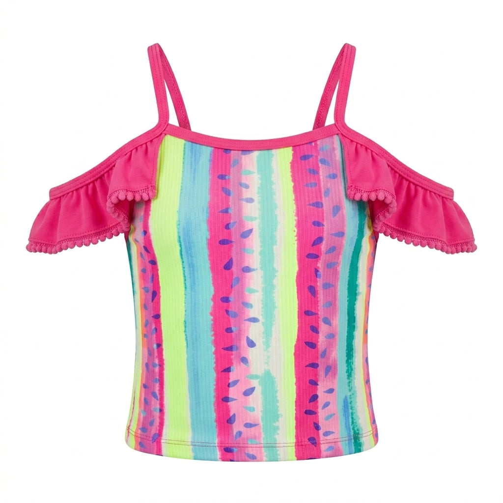 Girls Ruffle Trim Printed Swim Set