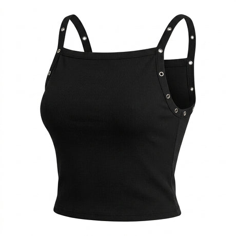 Women Ribbed Crop Top With Eyelet Strap